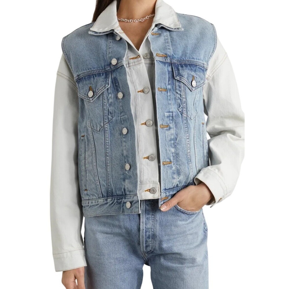 AGOLDE Wilcox Layered Organic Cotton Denim Jacket Women's Size S Blue White
